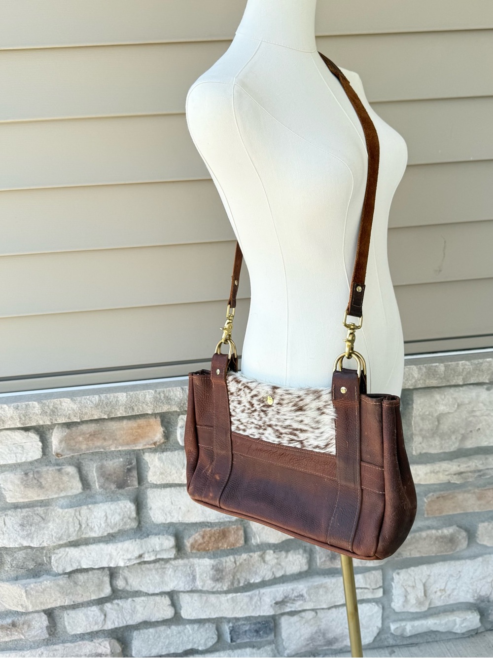 Brown Leather & Hair-On Hide Crossbody Bag